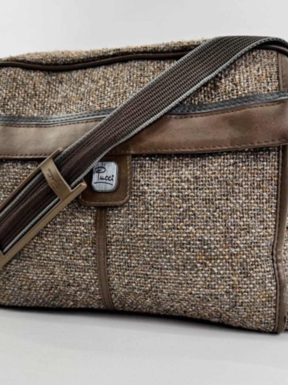 Vintage 70s Emilio Pucci‎ Tweed Bag Work Brown & black Weekender Carry On Laptop